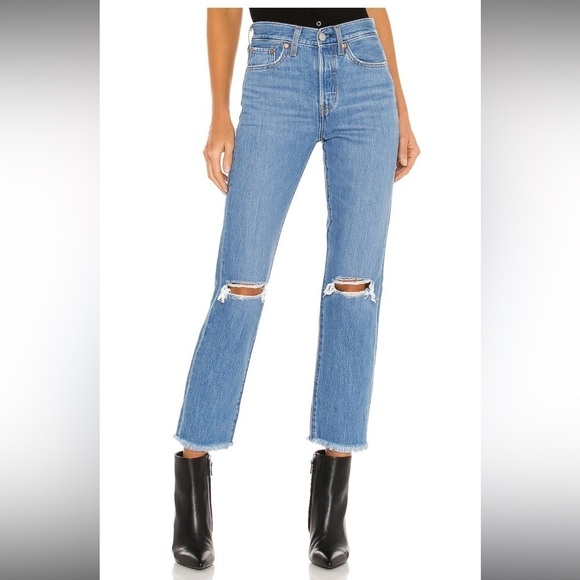 Levi’s Jeans Women 27 Wedgie Straight High Rise Distressed button Fly raw hem  A - Picture 3 of 13